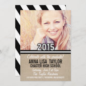 2015年ストライプ卒業2015招待状のB&Wクラス 招待状 (正面/裏面)