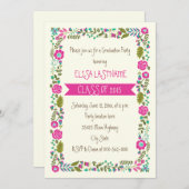 2015年ピンク&アクアフローラ縁ど卒業 招待状 (正面/裏面)