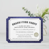 2015年卒業証書ネイビーブルー&ホワイト招待状 招待状 (スタンド正面)