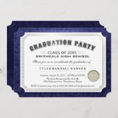2015年卒業証書ネイビーブルー&ホワイト招待状 招待状 (正面/裏面)