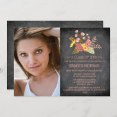 2015年度フローラ·チャルクボード写真卒業 招待状 (正面/裏面)
