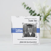 2015年度卒業式　ブルーのパーティーにお礼のカード　カントリー調 招待状 (スタンド正面)