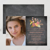 2015年度 卒業式 花の黒板写真 招待状 (正面/裏面)