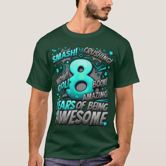 2015年生まれ8歳の誕生日おめでとう コミック風 Tシャツ (正面)