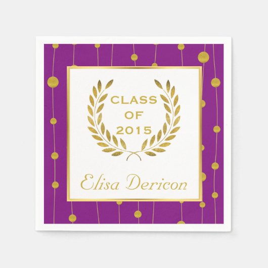 2015年金ゴールド月桂冠リースパープル卒業 スタンダードカクテルナプキン (正面)