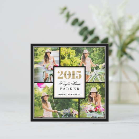 2015年 おしゃれな写真コラージュ 卒業おめでとう 招待状 (スタンド正面)