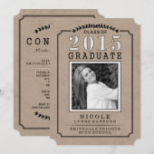 2015年　卒業写真 ブラウンパーティー招待状 - 彼女のために 招待状 (正面/裏面)