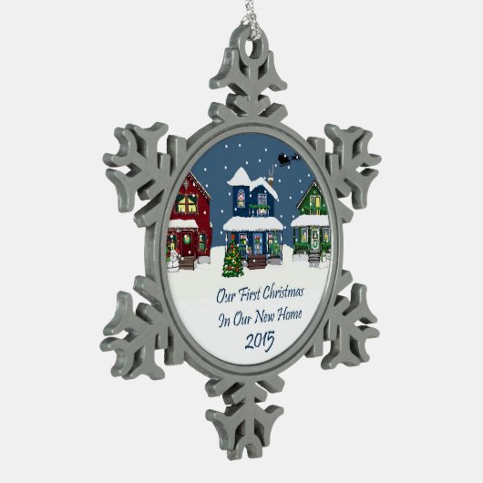 2015新しい家の第1クリスマス スノーフレークピューターオーナメント (左)