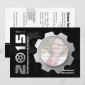 2015 ブラック＆シルバー ギア 卒業パーティー招待状 招待状 (正面/裏面)