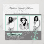 2015 ミントグリーン アンカー フォト 卒業 フラット カード (正面/裏面)