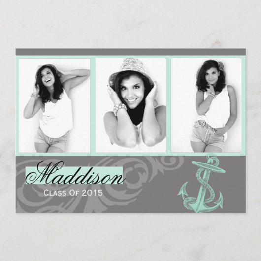 2015 ミントグリーン アンカー フォト 卒業 フラット カード (正面)
