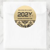 2016モダン年の金ゴールドとブラックダマスクのクラス ラウンドシール (バッグ)