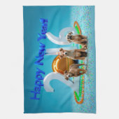 2016年おめでとう可愛い3匹の犬 キッチンタオル (縦)