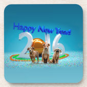 2016年おめでとう可愛い3匹の犬 コースター (正面)
