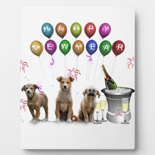 2016年おめでとう可愛い3匹の犬 フォトプラーク (正面)