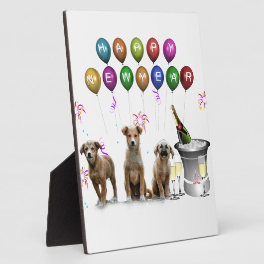 2016年おめでとう可愛い3匹の犬 フォトプラーク (側面)