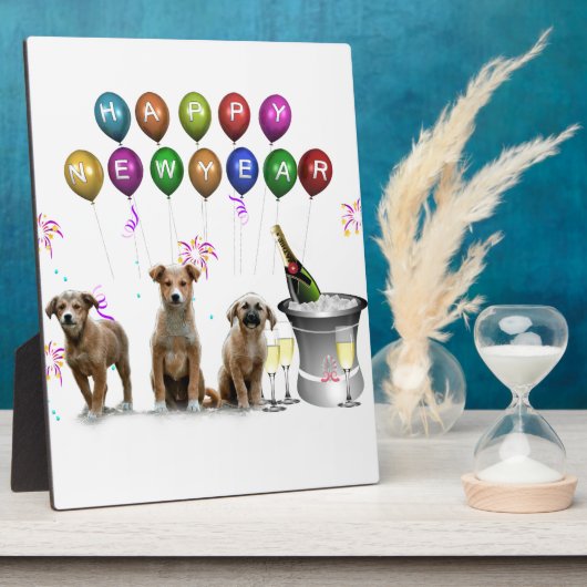 2016年おめでとう可愛い3匹の犬 フォトプラーク (側面)