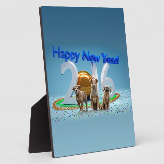 2016年おめでとう可愛い3匹の犬 フォトプラーク (側面)