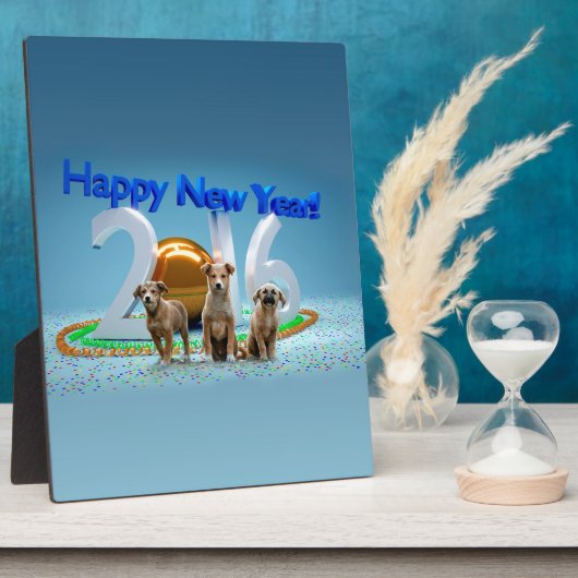 2016年おめでとう可愛い3匹の犬 フォトプラーク (側面)