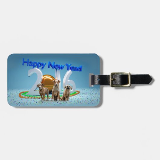 2016年おめでとう可愛い3匹の犬 ラゲッジタグ (正面横)