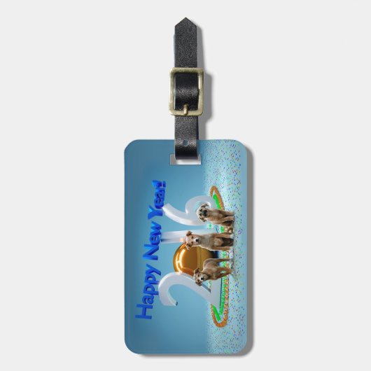 2016年おめでとう可愛い3匹の犬 ラゲッジタグ (正面縦)