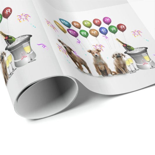 2016年おめでとう可愛い3匹の犬 ラッピングペーパー (ロールコーナー)
