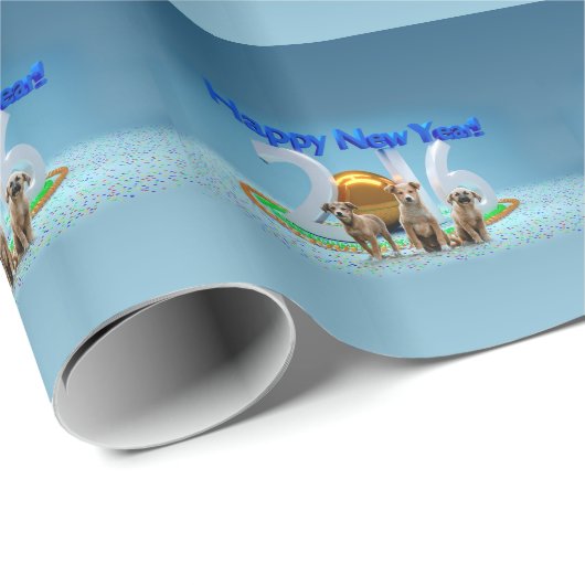 2016年おめでとう可愛い3匹の犬 ラッピングペーパー (ロールコーナー)