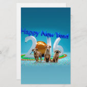 2016年おめでとう可愛い3匹の犬 便箋 (正面/裏面)