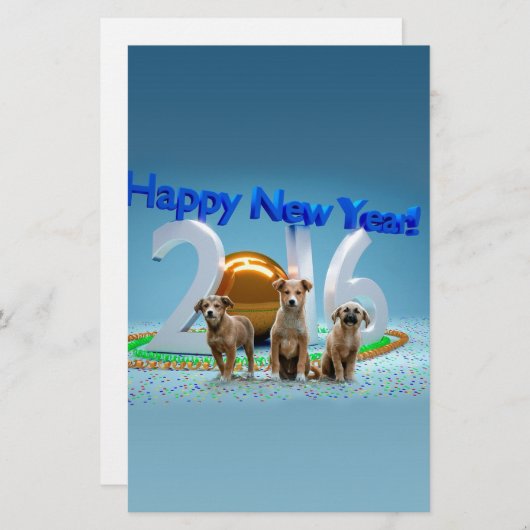 2016年おめでとう可愛い3匹の犬 便箋 (正面/裏面)