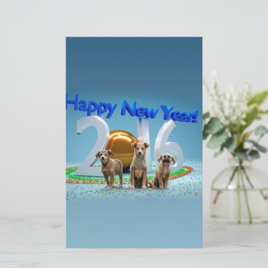 2016年おめでとう可愛い3匹の犬 便箋 (スタンド正面)