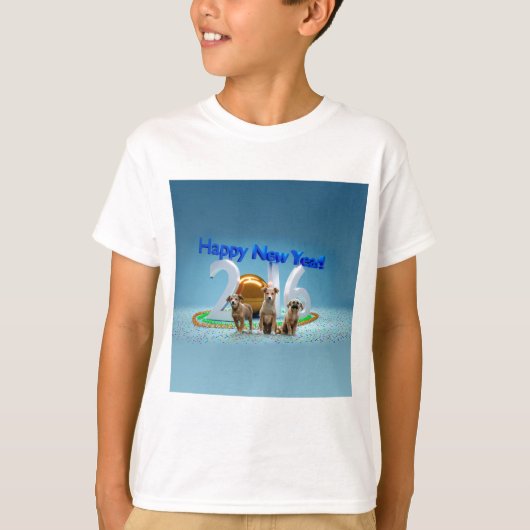 2016年おめでとう可愛い3匹の犬 Tシャツ (正面)