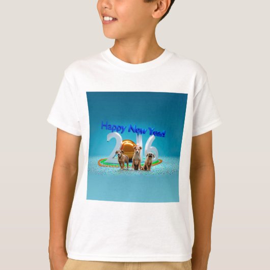 2016年おめでとう可愛い3匹の犬 Tシャツ (正面)