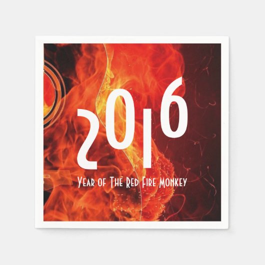 2016年おめでとう赤い火の猿 スタンダードカクテルナプキン (正面)