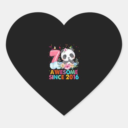 2016年から素晴らし7歳パンダ7誕生日B ハートシール (正面)