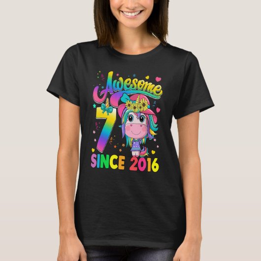 2016年から7歳の子供たちプリンセスUnicorn 7th B Tシャツ (正面)