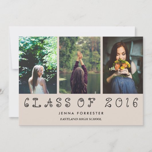 2016年のかわいいクラス3枚の写真卒業パーティー 招待状 (正面)