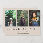 2016年のかわいいクラス3枚の写真卒業パーティー 招待状 (正面/裏面)