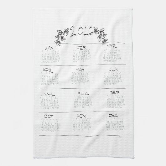 2016年のふきんのカレンダー キッチンタオル (縦)