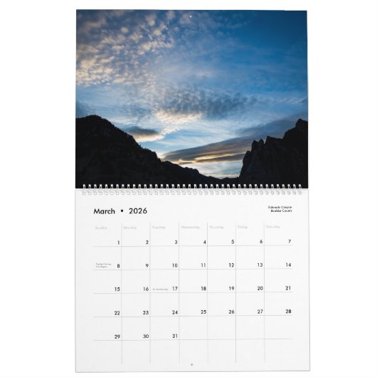 2016年のコロラド州の景色のカレンダー カレンダー (3月 2026)