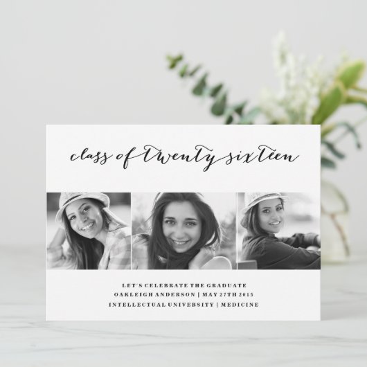 2016年の卒業生の発表のシックな手書きの|のクラス 案内状 (スタンド正面)