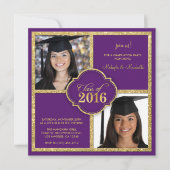 2016年の双生児エレガントな黒い及び紫色のグリッターのクラス 招待状 (正面)