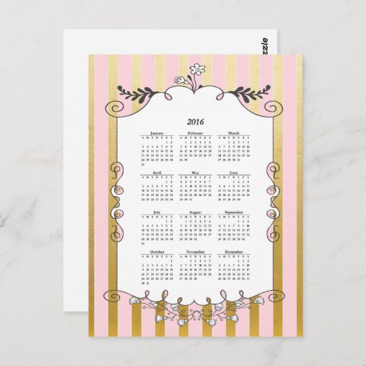 2016年の図解入りの、写真付きのパ縁どンと金ゴールド ポストカード (正面/裏面)