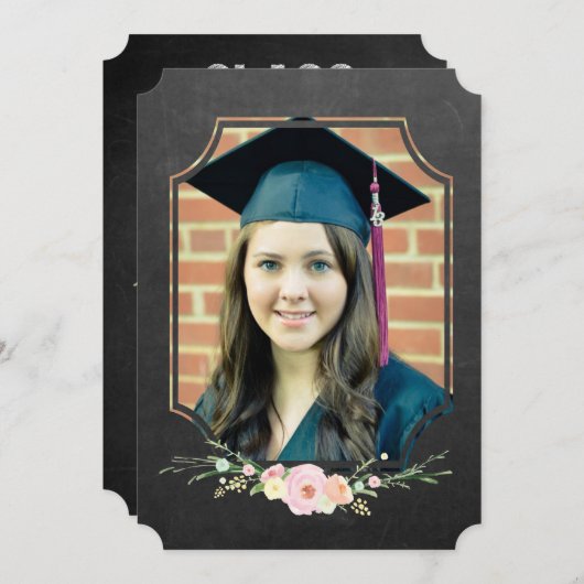 2016年のChalkboardフローラの卒業写真クラス 招待状 (正面/裏面)