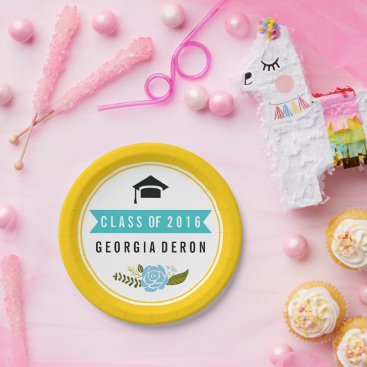 2016年イエローアクアフローラの卒業モダン級 ペーパープレート (パーティー)