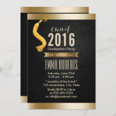 2016年クラスのクラシーブラック&金ゴールド卒業パーティー 招待状 (正面/裏面)