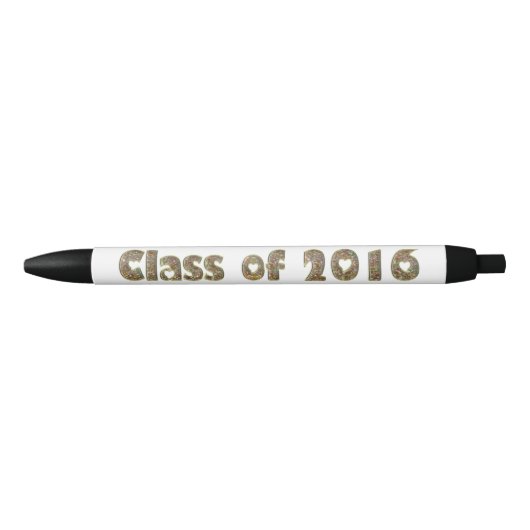 2016年クラスシック金ゴールドグリッターハートタイポグラフィ 黒ボールペン (正面)