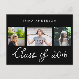 2016年クラスタイポグラフィ3枚写真卒業 インビテーションポストカード