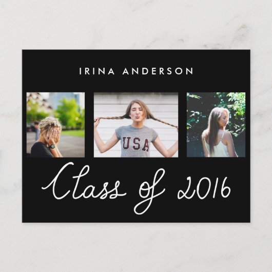 2016年クラスタイポグラフィ3枚写真卒業 インビテーションポストカード (正面)