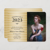 2016年クラス、金ゴールドストライプ写真卒業 招待状 (正面/裏面)