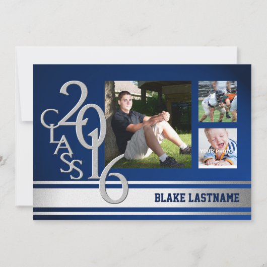 2016年シルバー大学ストライプ大学院トリフォトブルー 招待状 (正面)